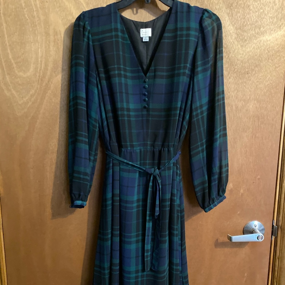 Green and blue plaid dress